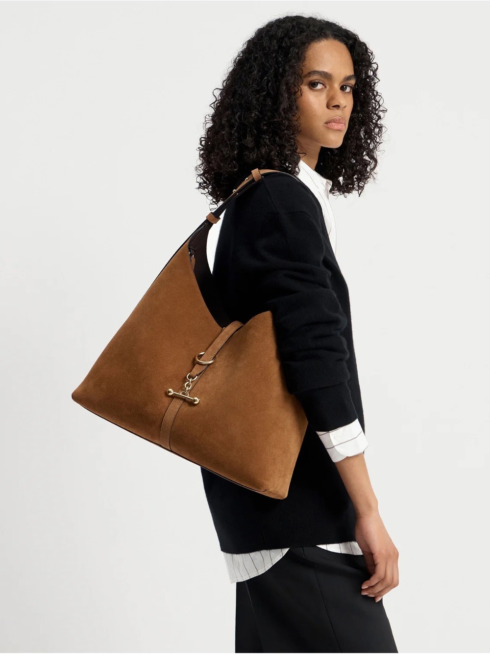 Strathberry Tan Suede Shoulder Hobo with Gold Hardware - Picture 4 of 5